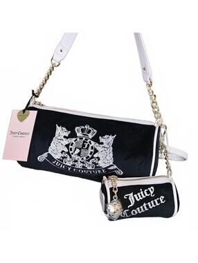 Juicy Couture Scottie Dogs Barrel Bag Black Pink Velour Mini Pouch